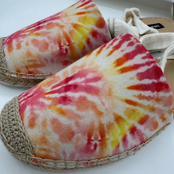 NINE WEST White, Pink, Yellow & Orange Tie Dye Espadrille Ankle Wraparound | 10 - Picture 5 of 11